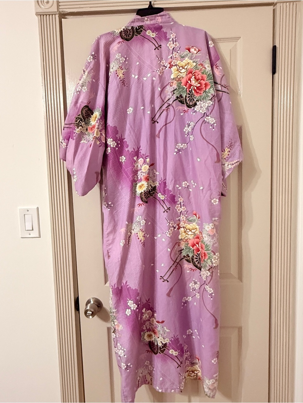 Vintage Lavender Authentic Floral Kimono Robe Made In Japan 100%Cotton - Picture 4 of 6